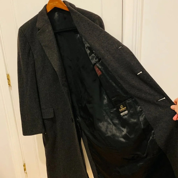 Vintage F.R. Tripler & Co. Signature Gray Charcoal 100% Cashmere Overcoat Coat - Picture 4 of 16
